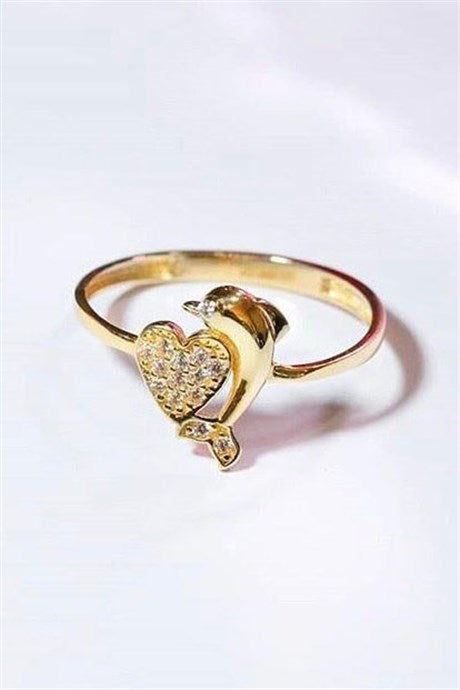 Anillo de delfín de corazón de oro macizo | 14K (585) | 1,13 gramos