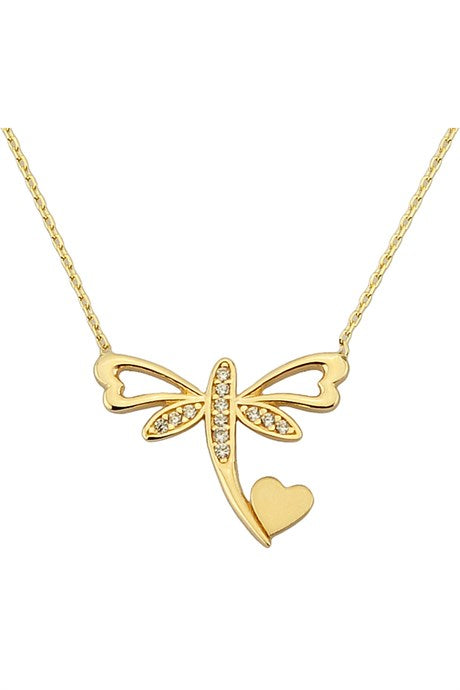 Solid Gold Heart Dragonfly Necklace | 14K (585) | 2.01 gr