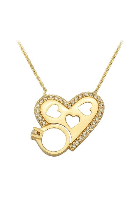 Collar de anillo de corazón de oro macizo | 14K (585) | 2,39 gramos
