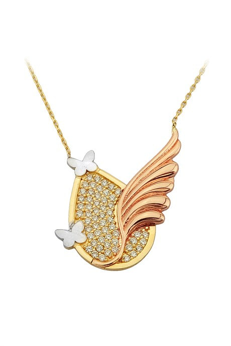 Solid Gold Winged Drop Necklace | 14K (585) | 3.75 gr