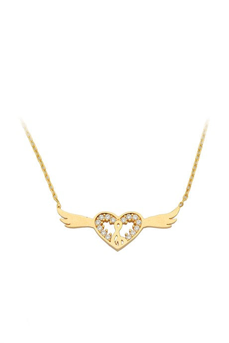 Solid Gold Winged Heart Necklace | 14K (585) | 2.00 gr