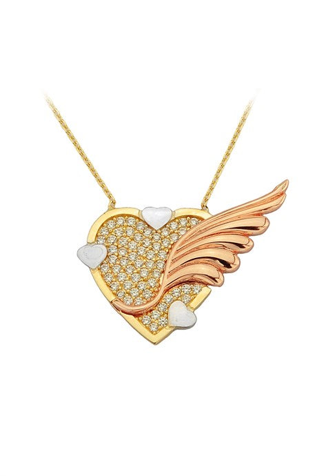 Solid Gold Winged Heart Necklace | 14K (585) | 3.71 gr