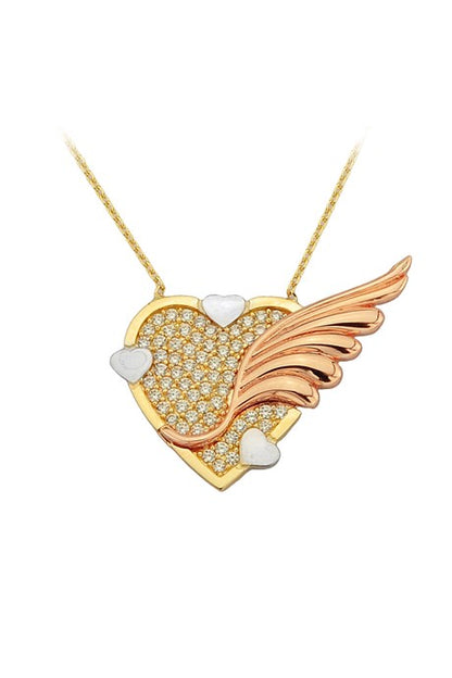 Collar de corazón alado de oro macizo | 14K (585) | 3,71 gramos