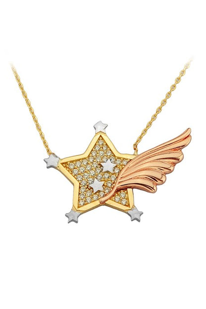 Collar de estrella alada de oro macizo | 14K (585) | 3,47 gramos