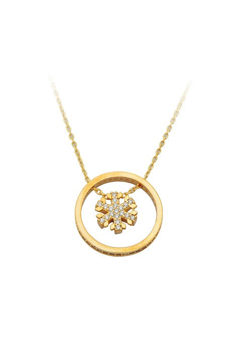 Solid Gold Snowflake Circle Necklace | 14K (585) | 3.30 gr