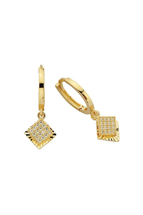 Solid Gold Square With Figure Circle Earring | 14K (585) | 2.54 gr