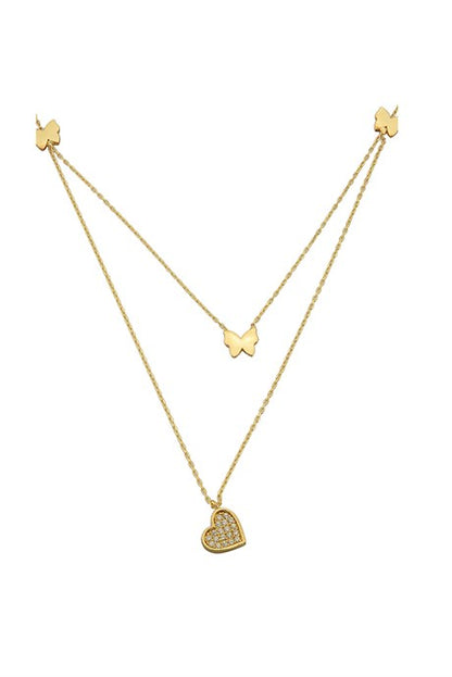 Solid Gold Butterfly Heart Necklace | 14K (585) | 2.56 gr