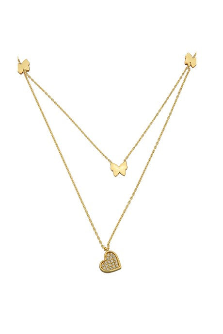 Collar de corazón de mariposa de oro macizo | 14K (585) | 2,56 gramos