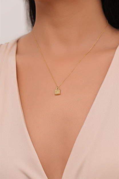 Solid Gold Lock Necklace