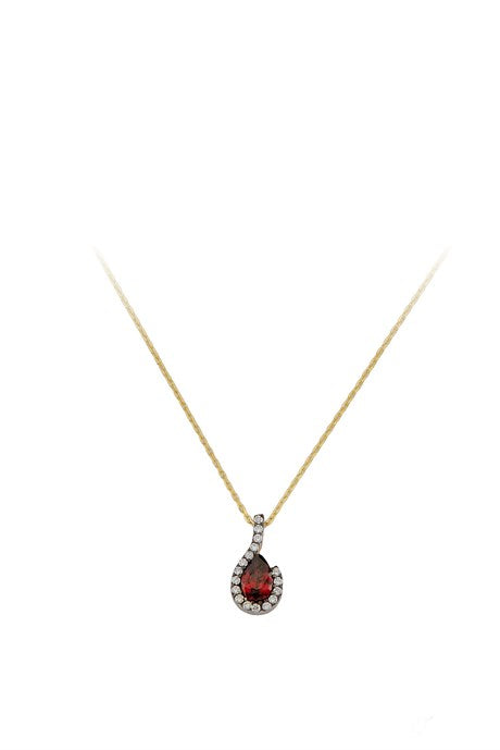 Collier de pierres précieuses en or massif et goutte rouge | 14K (585) | 1,64 g