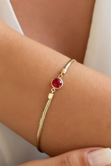 Solid Gold Red Gemstone Bracelet | 14K (585) | 3.13 gr
