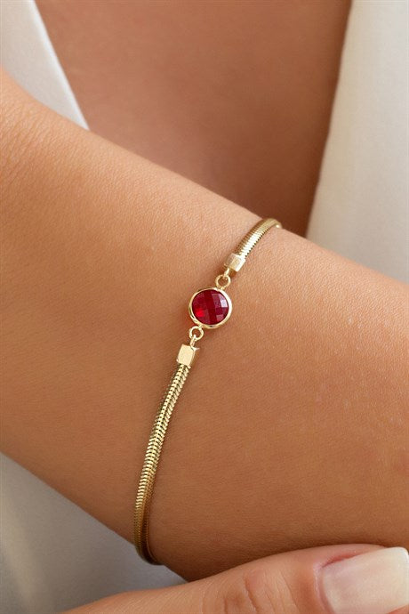 Bracelet en or massif avec pierres précieuses rouges | 14K (585) | 3,13 grammes