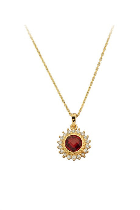 Collier soleil en or massif avec pierres précieuses rouges | 14K (585) | 2,04 grammes