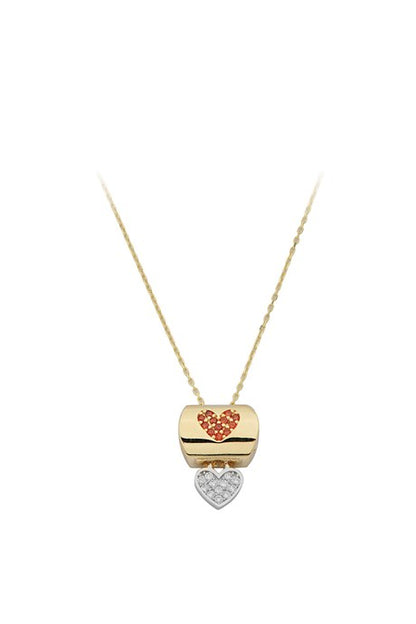 Solid Gold Red Gemstone Heart Kutu Necklace | 14K (585) | 2.61 gr