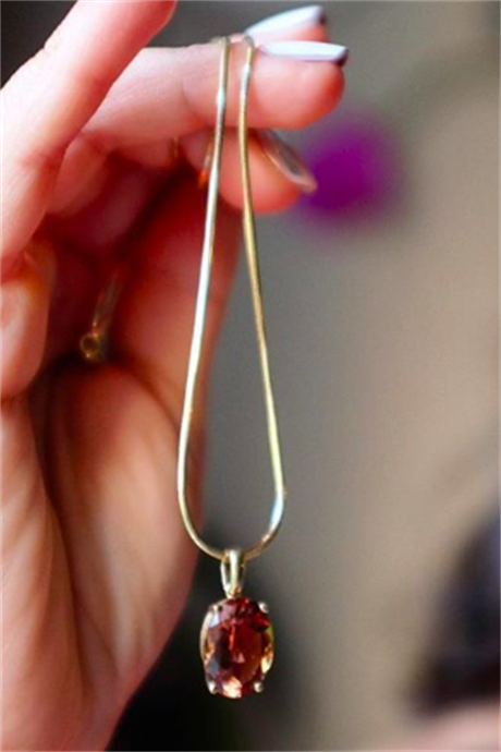 Solid Gold Red Gemstone Necklace | 14K (585) | 7.46 gr