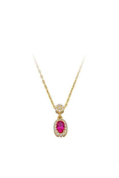 Solid Gold Red Gemstone Necklace | 14K (585) | 1.75 gr