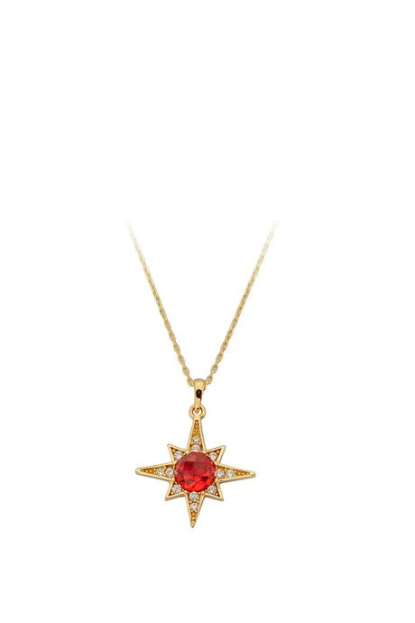 Solid Gold Red Gemstone Pole Star Necklace | 14K (585) | 2.07 gr