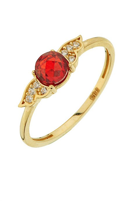 Anneau d'aile d'ange de pierres précieuses rouges en or massif | 14K (585) | 1,46 g