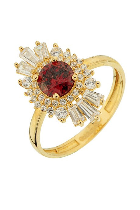 Solid Gold Red Gemstone Design Ring | 14K (585) | 2.84 gr