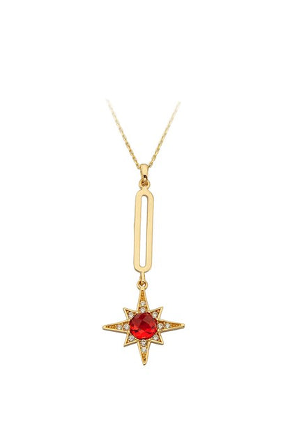 Collier étoile en or massif avec pierres précieuses rouges | 14K (585) | 2,42 grammes