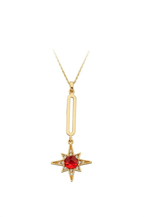 Collar de estrella de piedra preciosa roja de oro macizo | 14K (585) | 2,42 gramos