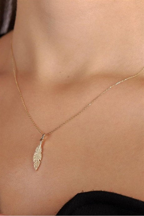 Solid Gold Feather Necklace | 14K (585) | 2.39 gr