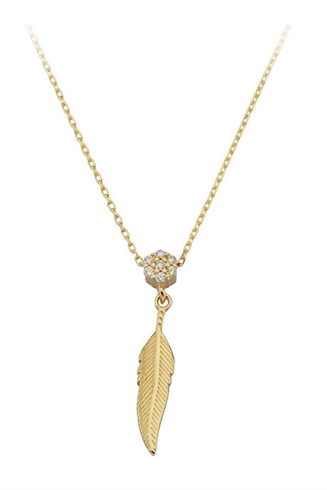 Solid Gold Feather Necklace | 14K (585) | 1.72 gr