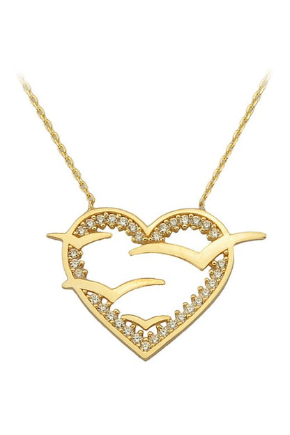 Collar de corazón de pájaro de oro macizo | 14K (585) | 2,27 gramos