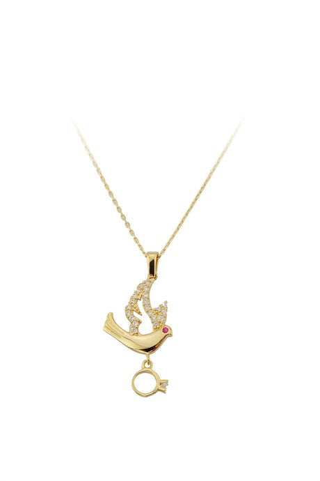 Collier anneau oiseau en or massif | 14K (585) | 1,89 g