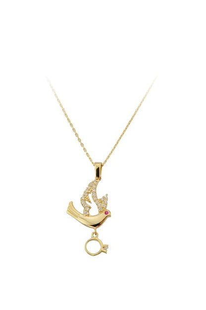 Solid Gold Bird Ring Necklace | 14K (585) | 1.89 gr