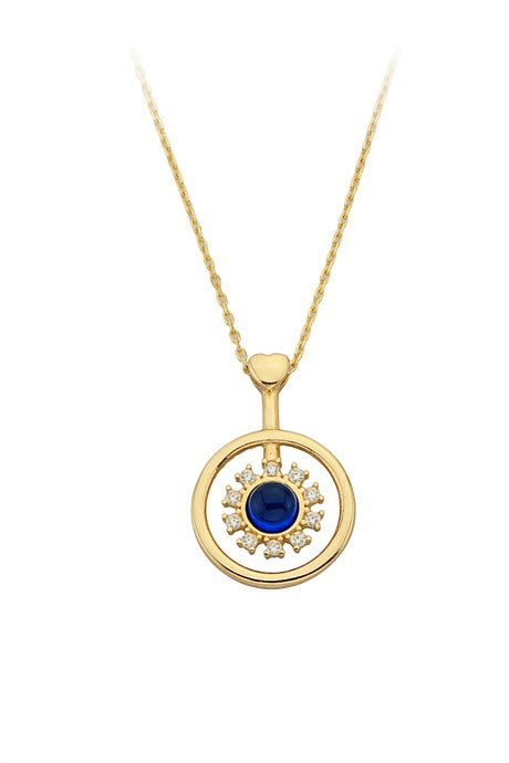 Solid Gold Navy Blue Gemstone Circle Necklace | 14K (585) | 2.16 gr