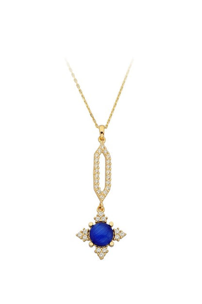 Collier de pierres précieuses bleu marine en or massif | 14K (585) | 2,46 grammes