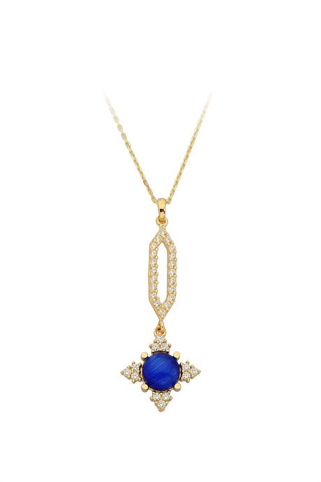 Solid Gold Navy Blue Gemstone Necklace | 14K (585) | 2.46 gr