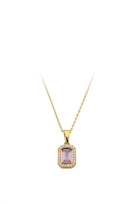 Solid Gold Lilac Baguette Gemstone Necklace | 14K (585) | 1.97 gr