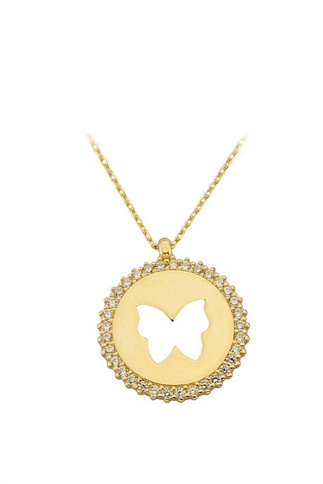 Collar de mariposa con medallón de oro macizo | 14K (585) | 2,06 gramos