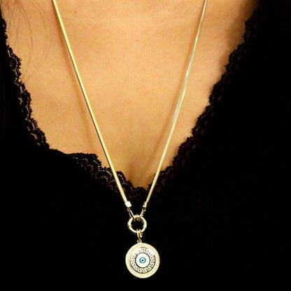 Solid Gold Locket Evil Eye Necklace | 14K (585) | 11.59 gr