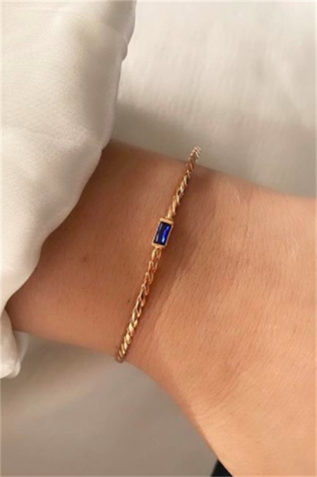 Bracelet en or massif avec pierres précieuses baguette bleue | 14K (585) | 2,70 gr