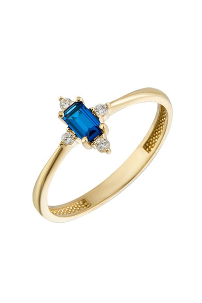 Bague en or massif avec pierres précieuses baguette bleue | 14K (585) | 1,34 g