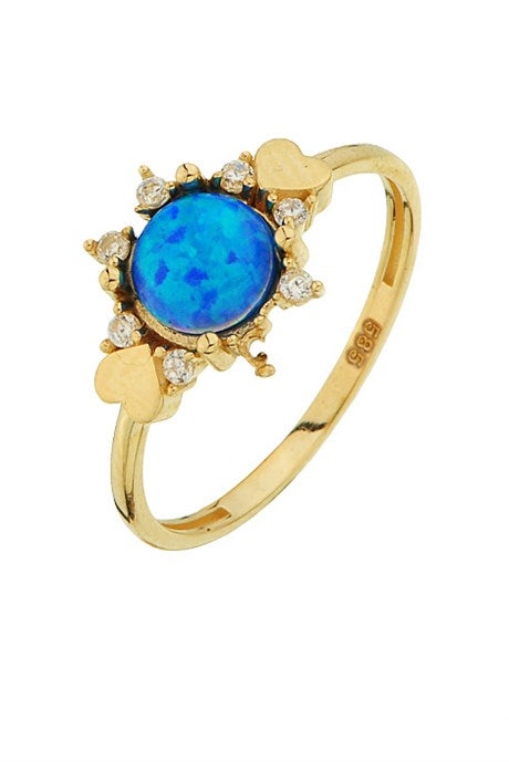 Anneau de coeur de pierre précieuse d'opale bleue en or massif | 14K (585) | 1,38 g