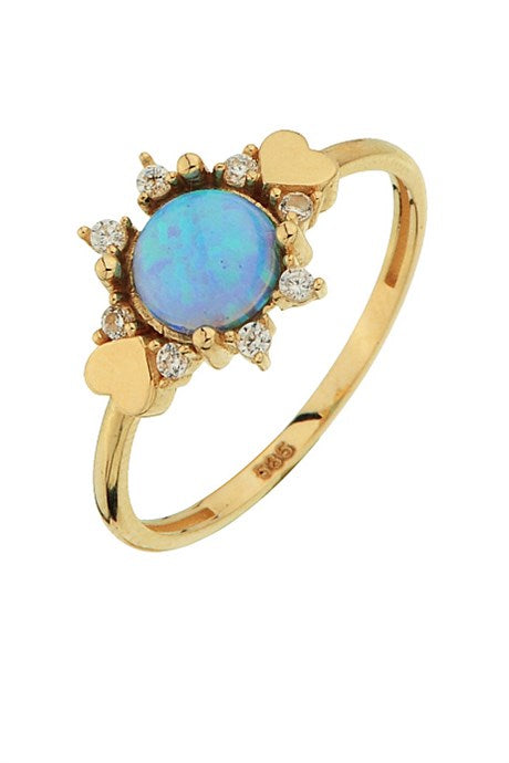 Solid Gold Blue Opal Gemstone Heart Ring | 14K (585) | 1.41 gr