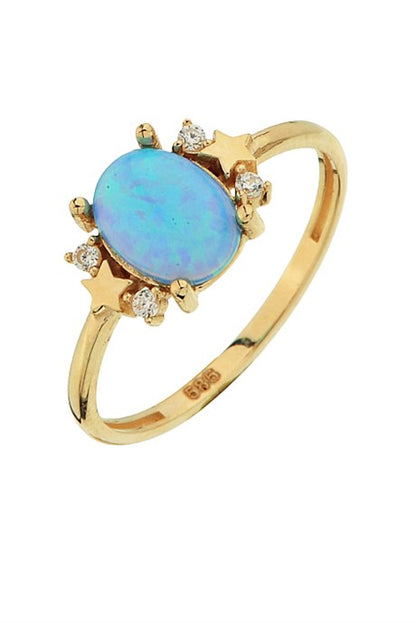 Solid Gold Blue Opal Gemstone Star Ring | 14K (585) | 1.33 gr