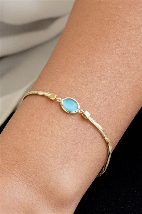 Pulsera de piedras preciosas azules de oro macizo | 14K (585) | 4,17 gramos