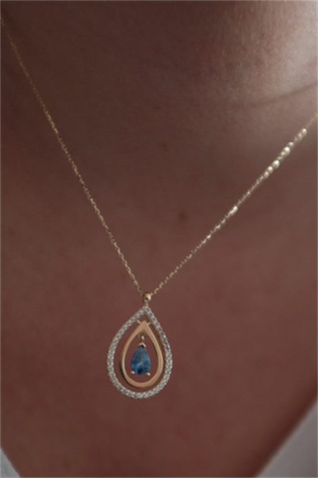 Collier goutte de pierres précieuses bleues en or massif | 14K (585) | 2,47 grammes