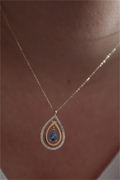 Collier goutte de pierres précieuses bleues en or massif | 14K (585) | 2,47 grammes