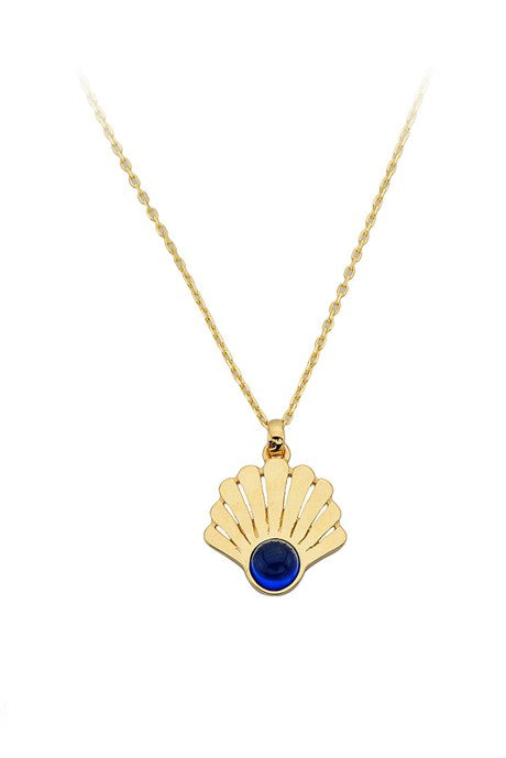 Collier de coquillages en or massif avec pierres précieuses bleues | 14K (585) | 1,93 g