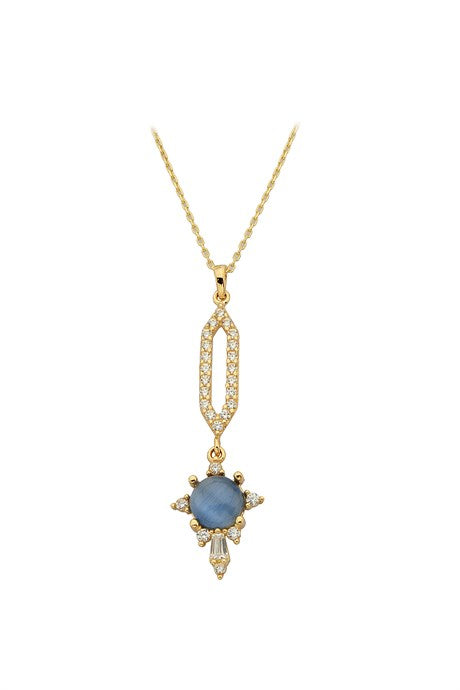 Solid Gold Blue Gemstone Necklace | 14K (585) | 2.49 gr