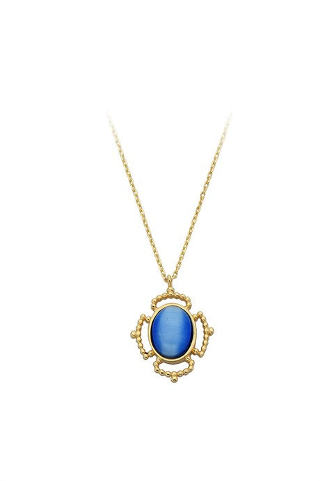 Solid Gold Blue Gemstone Necklace | 14K (585) | 2.46 gr