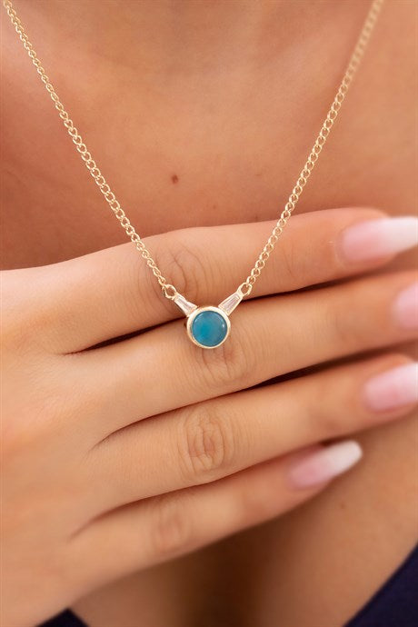 Solid Gold Blue Gemstone Necklace | 14K (585) | 4.42 gr