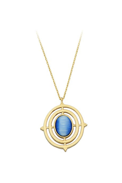 Solid Gold Blue Gemstone Necklace | 14K (585) | 3.64 gr