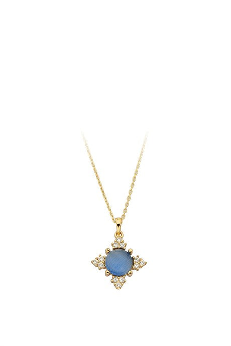 Collier de pierres précieuses bleues en or massif | 14K (585) | 1,88 grammes